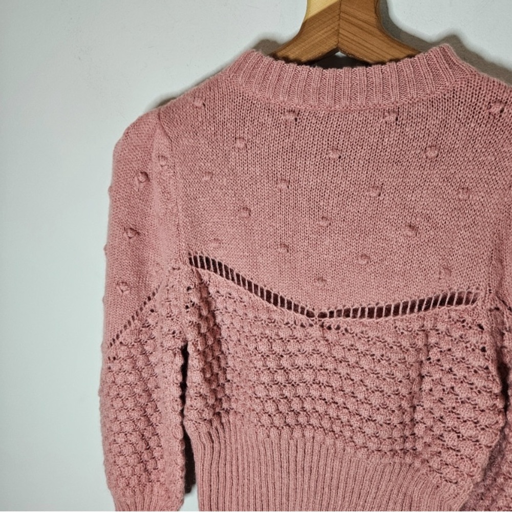 Rouje Sylvie Sweater Mohair Acrylic Lace Knit Puff Sleeve Rose Blush Pink 42
